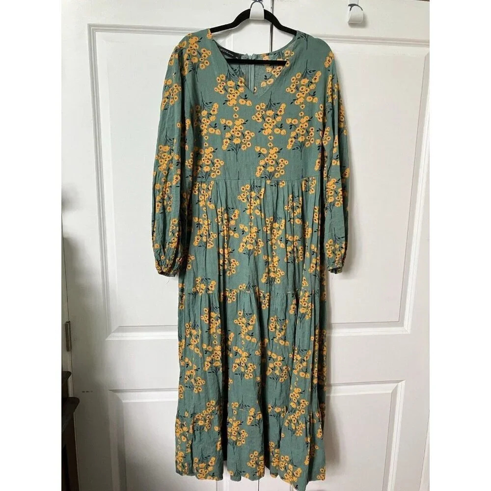 Zanzea Green Floral Tiered Maxi  Dress Long‎ Modest